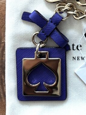 Kate Spade Bag Charm Cutout Spade Nightlife Blue Leather Key Fob + Dust Bag
